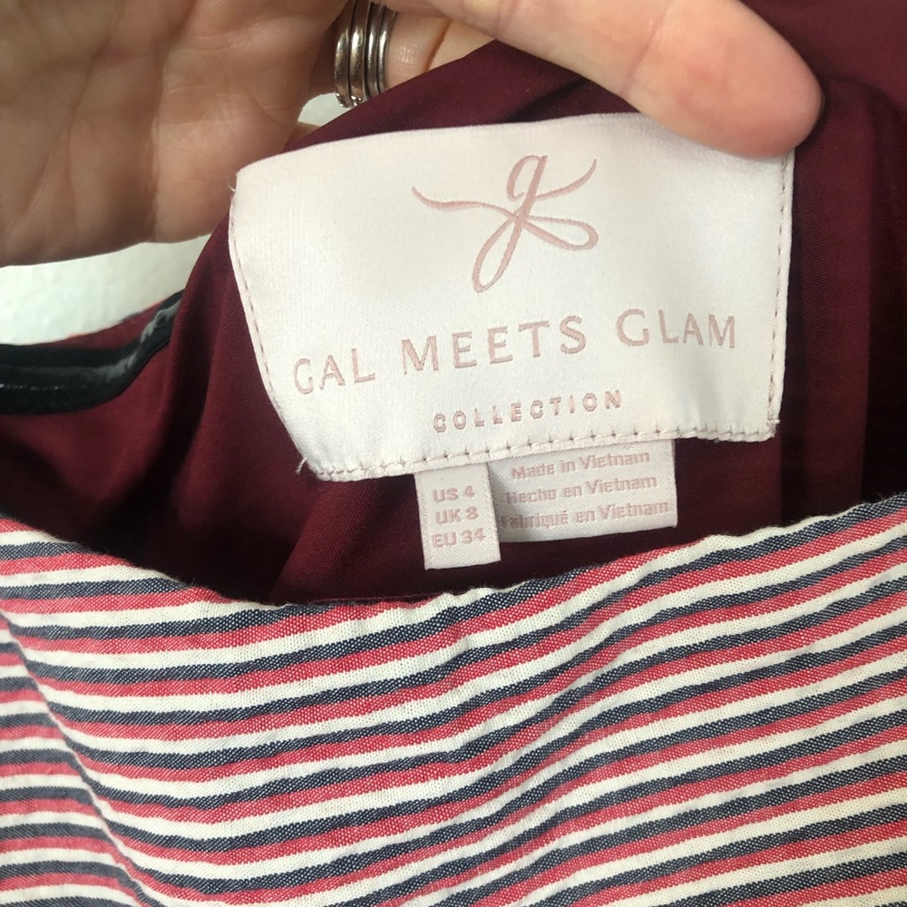 Gal Meets Glam One Shoulder Striped Seersucker Midi Dress women's size 4 - Picture 3 of 6